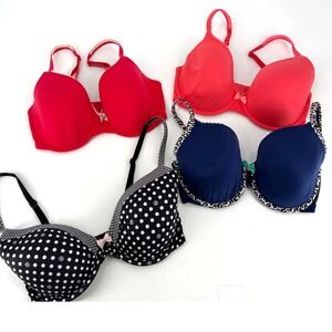 Victoria's Secret Bras Women 32DDD Red Blue Black Polka Dot Leopard Lingerie Lot